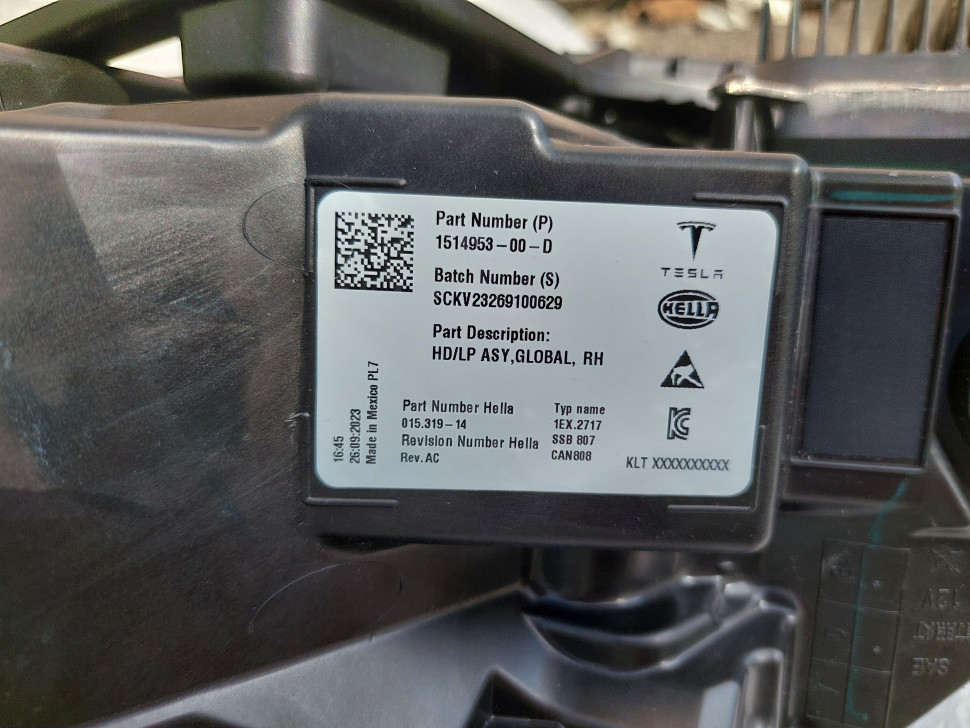 Фара правая Tesla Мodel Y линза фара Tesla Model 3 2021 2022 2023 Оригинал 1514953-00-D